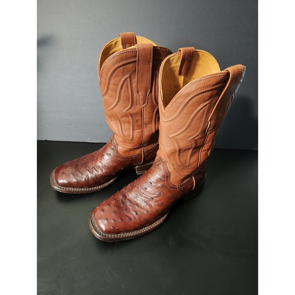 Tecovas The Wyatt Full Quill Ostrich Cowboy Boots Pecan Walnut Square Toe Men 9D